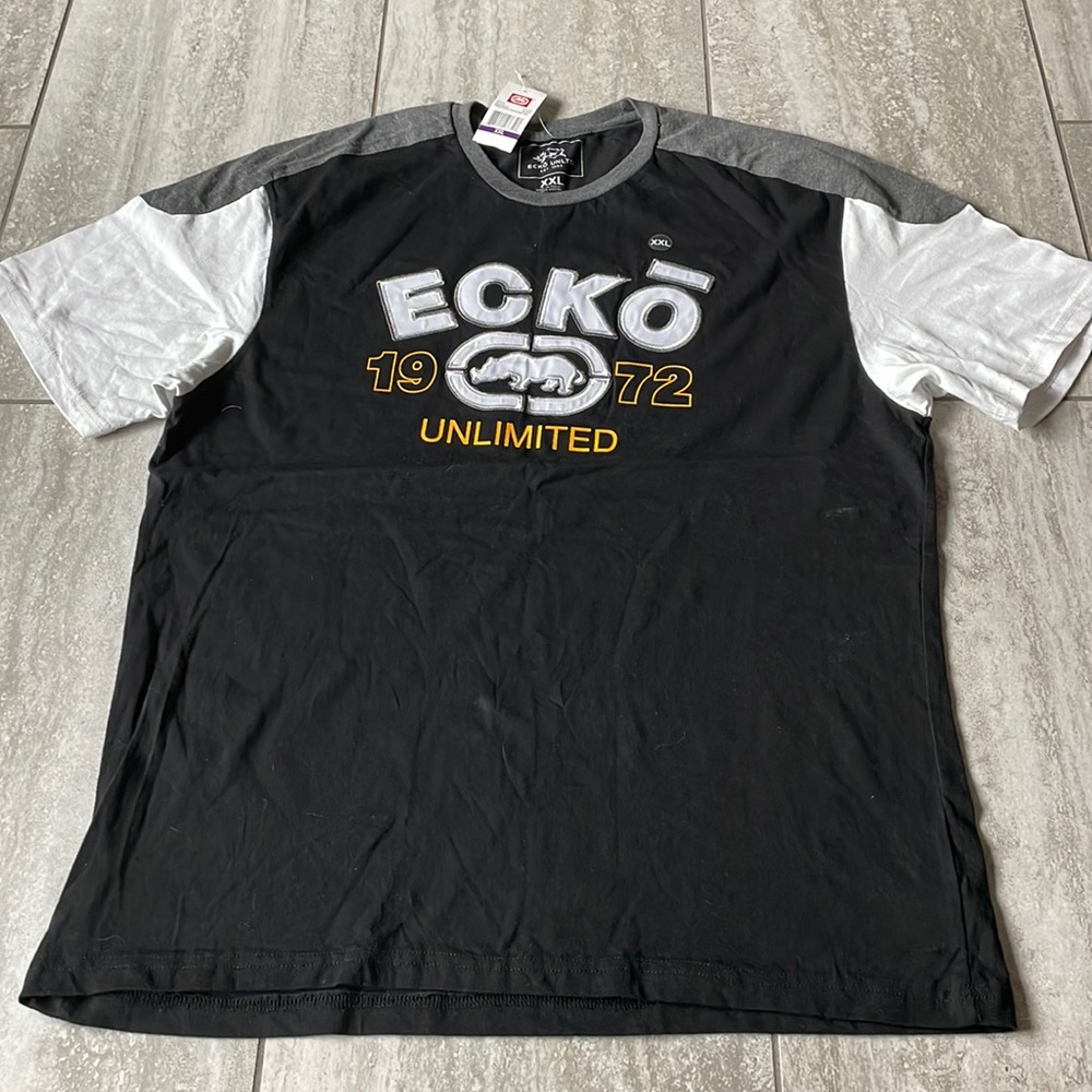 Ecko Unlimited,black(body)white (short sleeves)grey (shoulder & round neck ,XXL